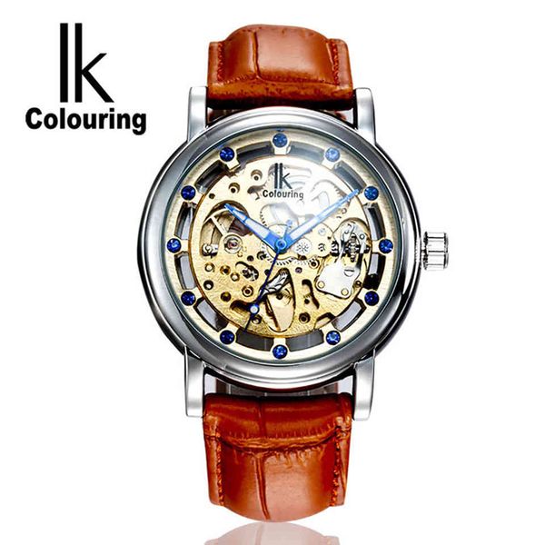 

men watches i colouring fashion mechanical skeleton automatic luxury men montre homme 2021, Slivery;brown