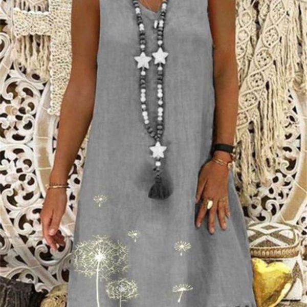 

casual dresses svels dandelion print mid skirt v-neck drs, Black;gray