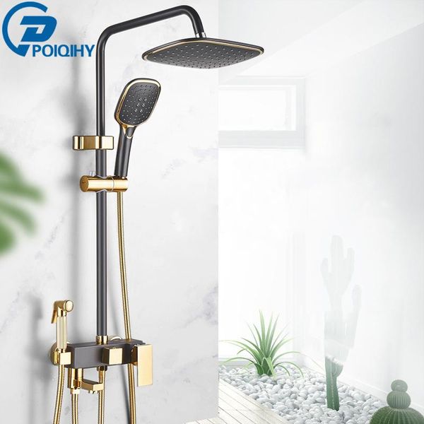 

black golden shower faucet set single lever rainfall bathroom bathtub mixers rotate bath spout brass bidet spray sets