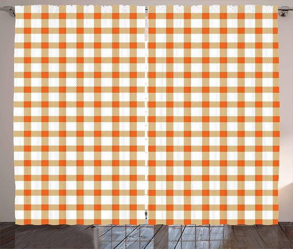 

curtain & drapes orange and white curtains retro gingham style checkered squares pattern in warm colors plaid window for kids room