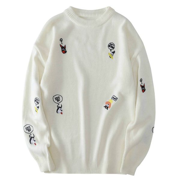 

men's knitted sweater tide cartoon lovers loose student lazy wind sweater thickened bottoming shirt round neck sweaters autumn and wint, Black;brown