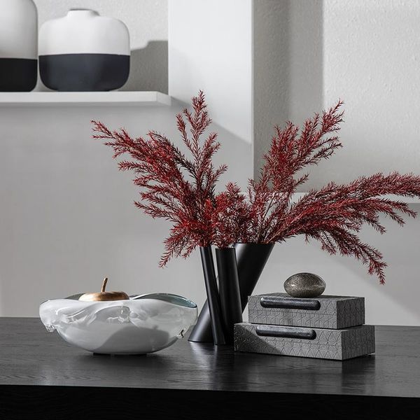 

modern dried flower vase decor home dining coffee table entrance black silver line shape metal cylinder creative ornaments vases