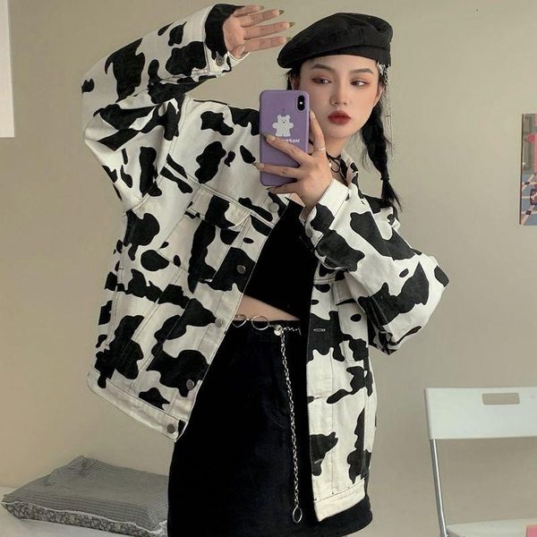 

vintage cow design denim jacket women cowboy long sleeve turn down collar casual coat spring and autumn streetwear outwear women's jack, Black;brown