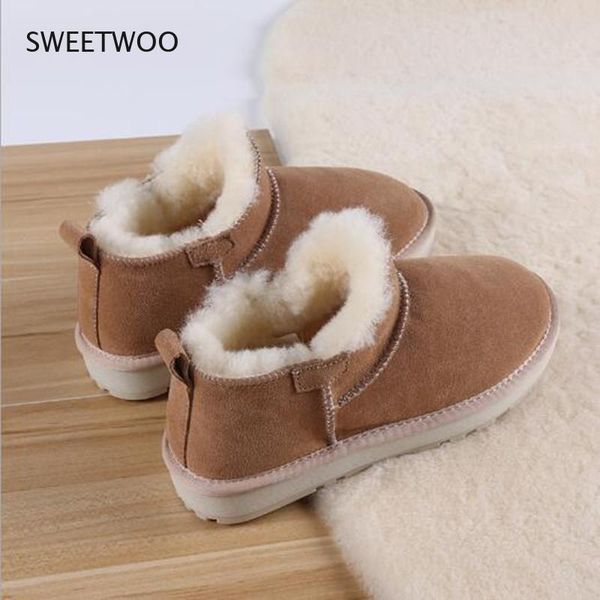 

boots 35-41 frosted cowhide snow women thick wool short tube leather shallow mouth non-slip plus velvet cotton shoes, Black