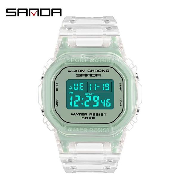 Orologio digitale da donna con cinturino in resina trasparente quadrata Sanda Orologio da polso da donna multifunzione luminoso impermeabile per studenti sportivi da esterno