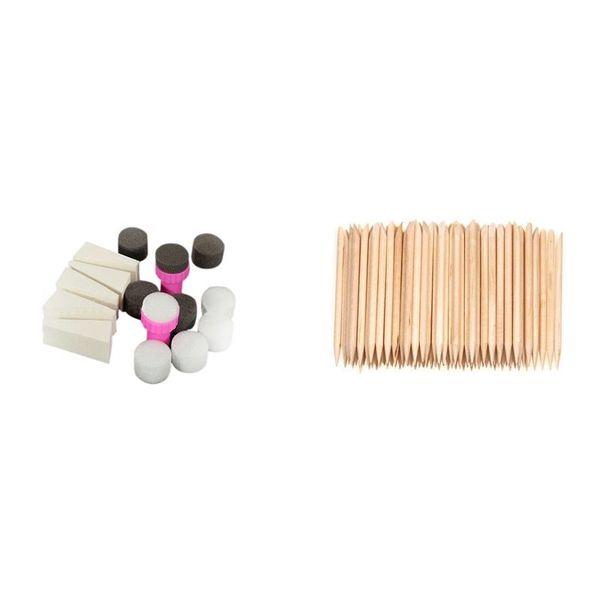 

nail art kits 1 set 15pcs sponge stamp manicure tool & 100pcs design wood stick cuticle pusher remover