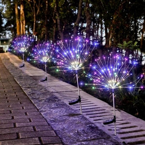 

solar lamps powered outdoor grass globe dandelion fireworks lamp led for garden lawn landscape holiday light