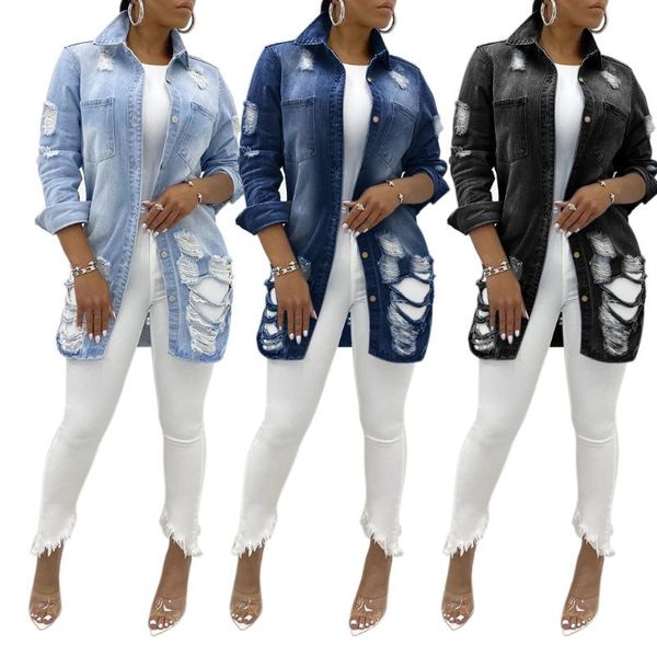 

women's jackets ladies denim jacket street fashion ripped thin, Black;brown