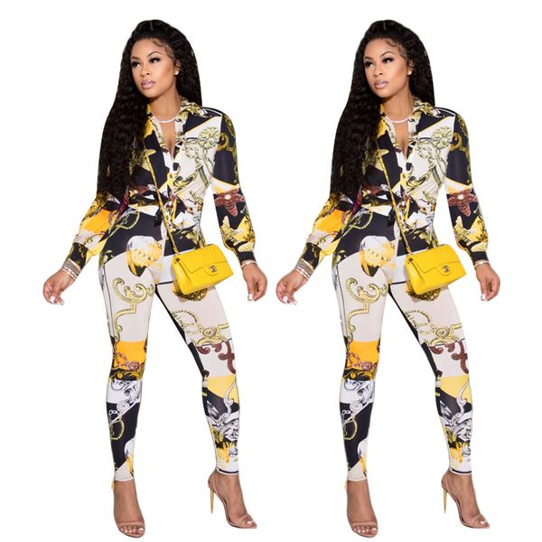 

fashion two pieces pants suit with digital shell printing style women's suits tracksuit women spring outfits woman clothes, White