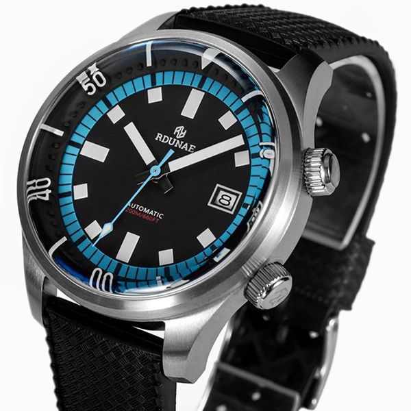 

wristwatches retangula diving watch nh35a automatic mechanical men 20atm green blue luminous sapphire glass soft rubber strap, Slivery;brown