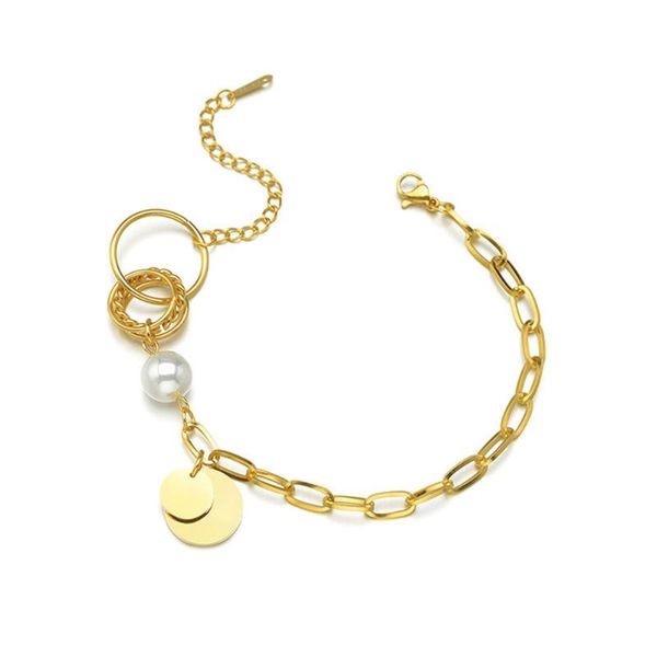 

link, chain 316l simple style round brand pearl bracelet female korean niche titanium steel retro, Black