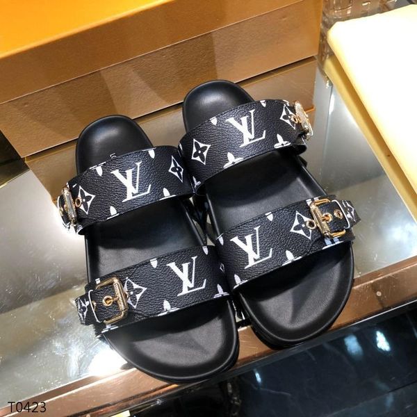 

louis vutton lv luxurys designers sandals for womens mens platform sandal floral leather rubber slides flip flops slippers brand fashion sli, Black