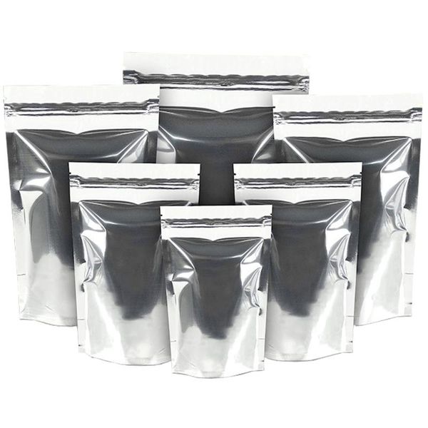 

storage bags 100pcs/lot stand up silver aluminum foil package bag mylar tear notch zipper food spices pouches wholesal