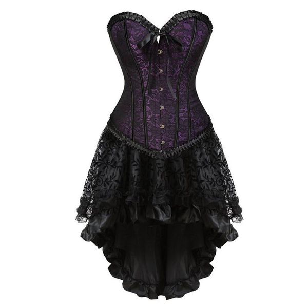 

bustiers & corsets fashion burlesque corset and skirt set exotic women's gothic floral lace up dress showgirl clubwear lingerie costume, Black;white