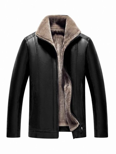 

men teddy lined zipper pu leather jacket h6tn#, Black;brown