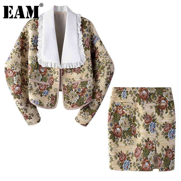 

[eam] half-body skirt two pieces suit round neck long sleeve black loose women fashion spring autumn 1dd6924 21512, White