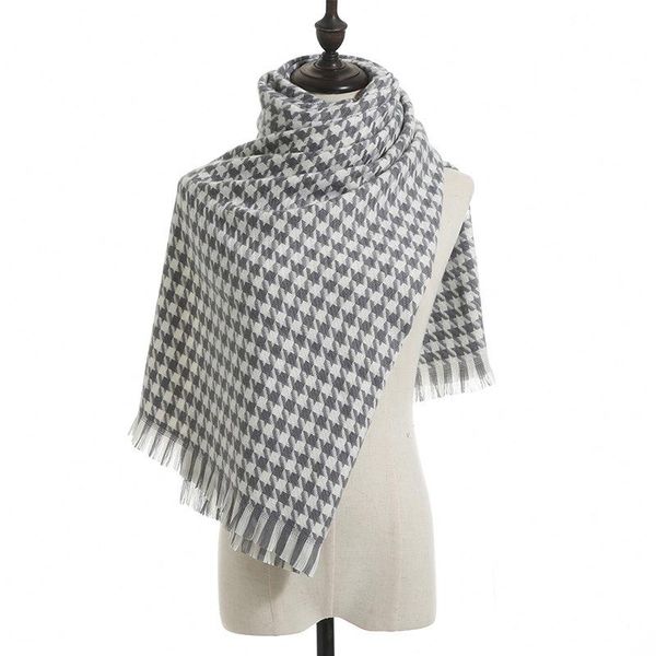 

scarves 2021 plaid imitation cashmere lengthened and widened shawl fringed fashion scarf trend wild bib hood winter ladies, Blue;gray