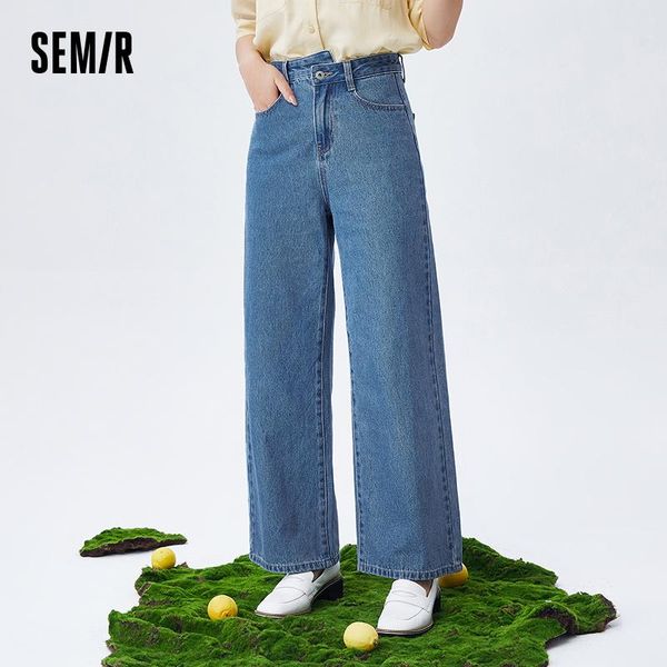 

jeans women cotton wide-leg trousers asymmetrical waist 2021 summer classic fashion mopping pants women's, Blue