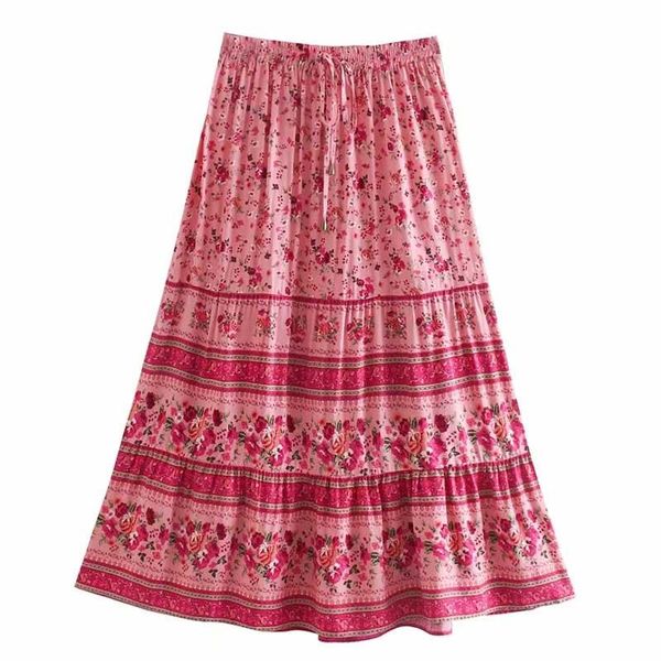 

boho inspired cherry pink floral skirts for women cotton summer beach skirt holiday long gypsy chic pleated, Black