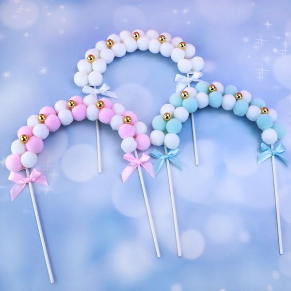 

other event & party supplies 1pcs pink blue soft pompom cloud cake er flags for wedding christmas birthday decoration top