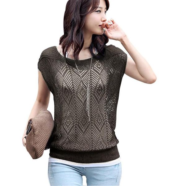 

women's vests 2021 summer arrive women sweater o neck batwing sleeve 7 colors loose clothing hollow out solid casual blouse 6063, Black;white