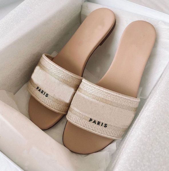 

summer dway slide ladies sandals flats embroidered women's slipper perfect flip flops luxury designers party walking shoes eu35-42,with, Black