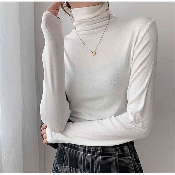 

autumn women pullover female knitted sweaters solid concise turtleneck elasticity elegant office lady casual all match 210918, White;black
