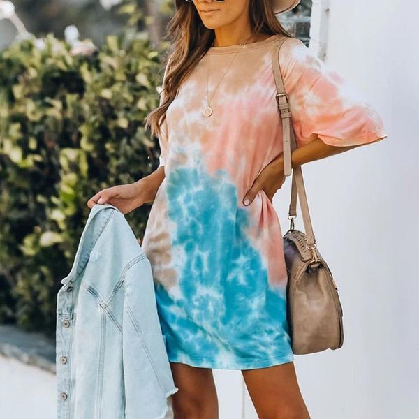 

women's t-shirt 2021 summer tie dye printed long loose o-neck female short sleeve t-shirts fashion streetwear ladies top, White