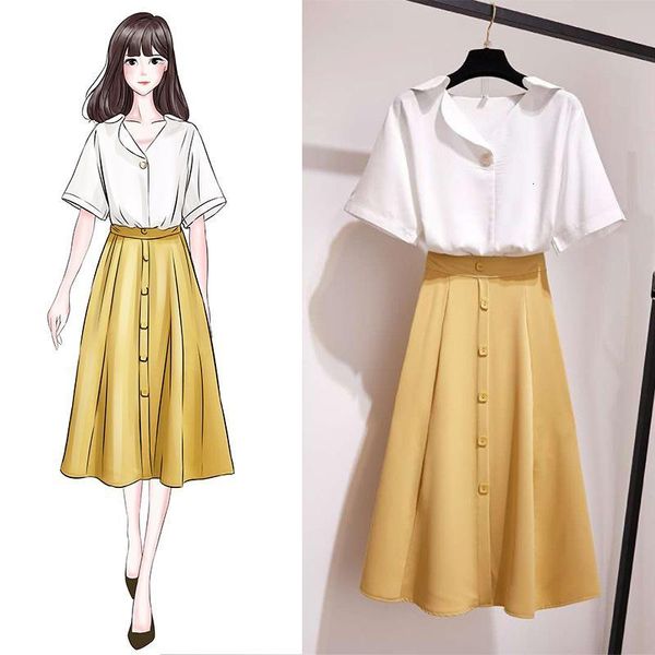 

two piece dress ichoix style korean outfits feminine 2 piece ensemble elegant white shirt + midi skirt long office ladies 2 outfit nyou