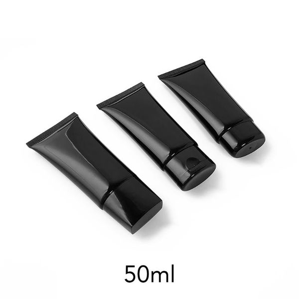

storage bottles & jars 20pcs 50ml empty black plastic cosmetic bottle makeup cream lotion packaging container refillable 50g flat style sque