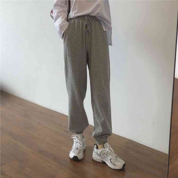 

autumn black and gray basic women capri close fitting casual trousers sports sweatpants pantalones de mujer, Black;white