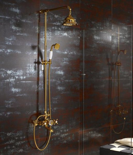 

pvd 24k gold clour rainfall shower and bath faucet mixer tap bathroom sets