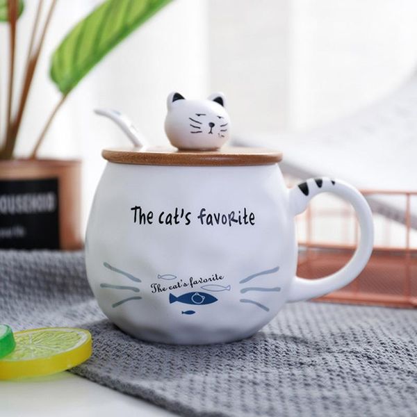 

mugs creative color cat heat-resistant mug cartoon with lid 450ml cup kitten coffee ceramic children office drinkware gift