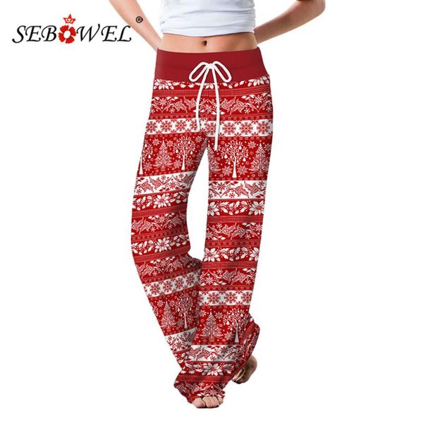 

colors women's drawstring wide leg pants high waist casual loose style christmas floral plaid print sweatpants s-xl & capris, Black;white