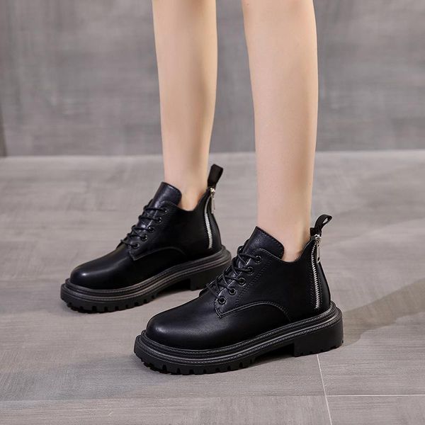 

boots women modern 2021 autumn fashion genuine leather for shoes casual lightweight ankle zipper flat, Black