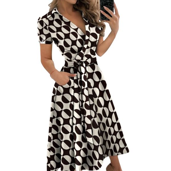 

office lady elegant summer sleeveless dress women casual turn-down collar belt dress v neck slim solid long party dress, Black;gray