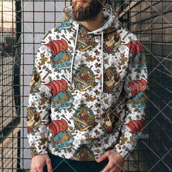 

men's loose hooded sweater 3d printed pattern hooded sweater 3d digital printed hooded sweater 7hs5, Black