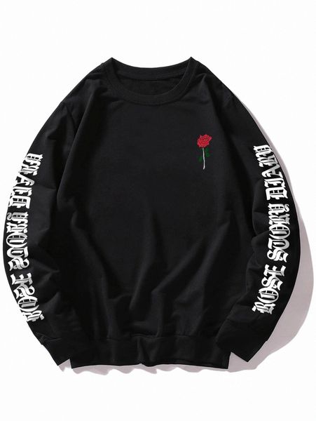 

romwe guys letter floral graphic sweatshirt x3eg#, Black