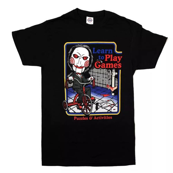 

saw learn to play games book cover t shirt sizes s to 3xl, White;black