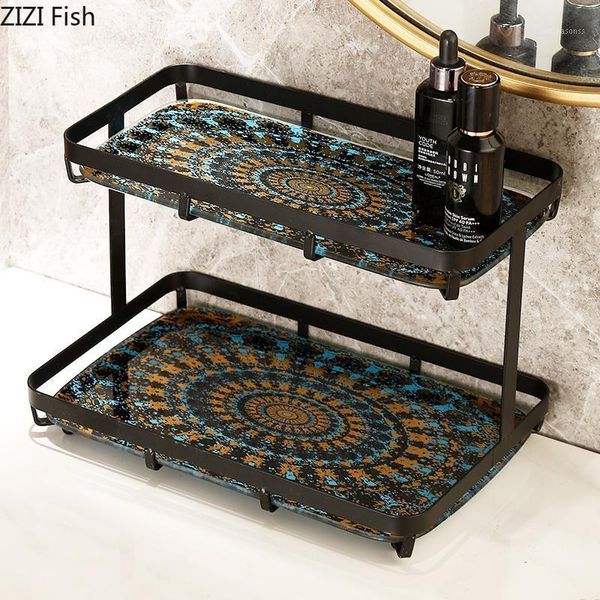 

northern europe metal shelf storage rack double marble ceramics deskcosmetic bathroom and bedroom tools1