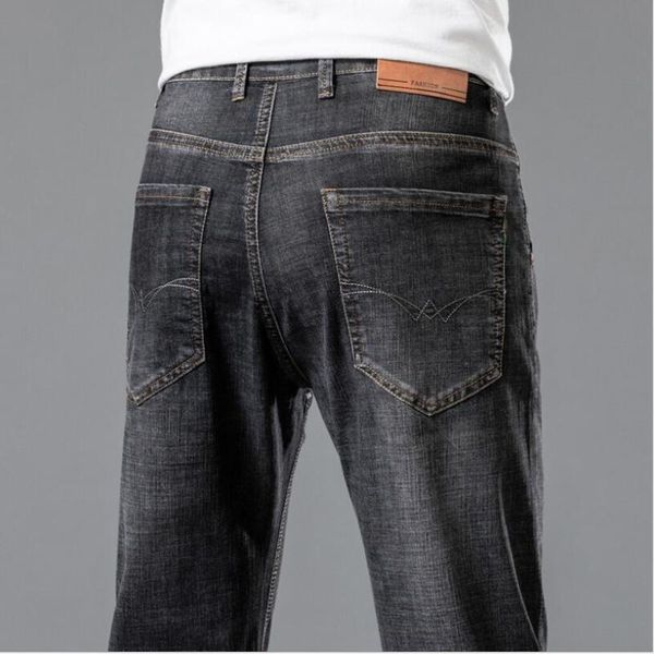 

men's jeans gray denim for man stretch regular fit business casual classic style fashion trousers good quality male, Blue