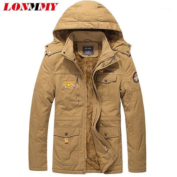

men's jackets lonmmy 4xl winter jacket men wool liner hooded outerwear streetwear windbreaker cotton bomber military coat khaki, Black;brown