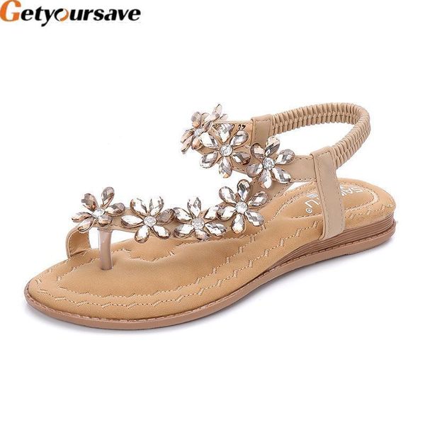 

sandals getyoursave fashion women beach flip flops flat flower ladies bohemia summer shoes breathable comfortable sandalen, Black