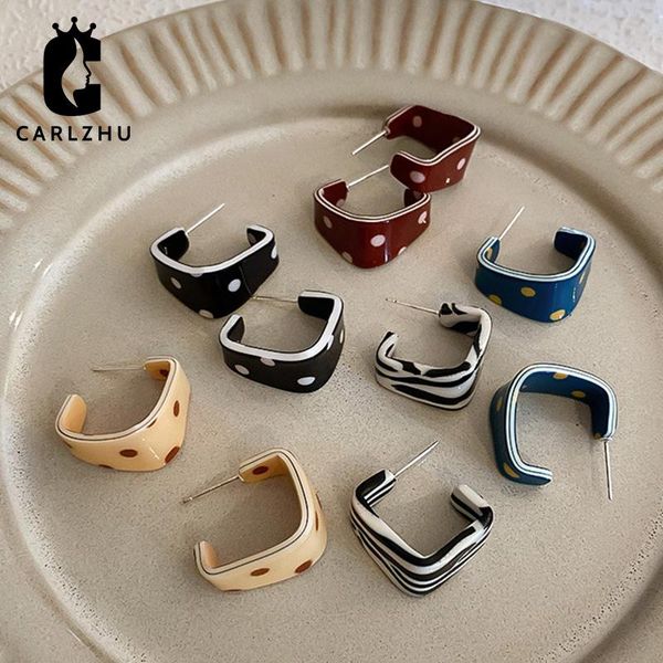 

hoop & huggie 925 silver needle polka dot square earrings korean fashion retro acrylic for women female jewelry, Golden;silver