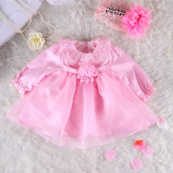 

girl's dresses pink lace baby girl long sleeve 1 year birthday princess girls dress petal christening baptism for born, Red;yellow