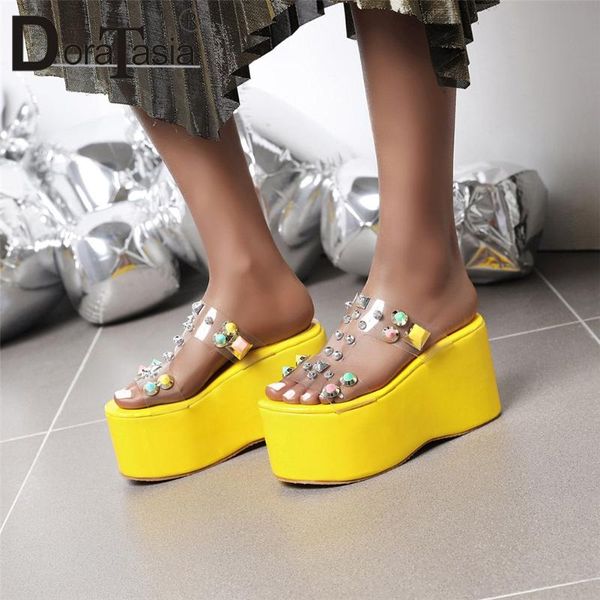 

slippers doratasia arrival ins summer 9 cm wedges cool stransparent women sweet high platform shoes woman, Black
