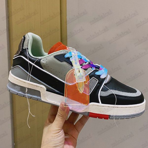 

2021ss designer mens trainer sneaker trail calfskin leather shoes for men luxurys vintage runner trainers mans flats skate rubber outsole sh, Black