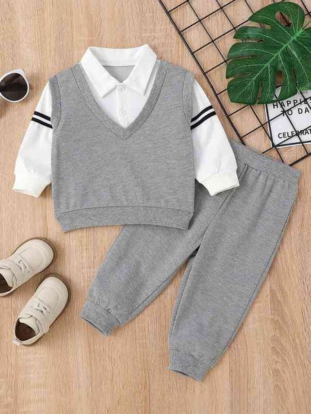 

baby contrast tape 2 in 1 sweatshirt & sweatpants she, White