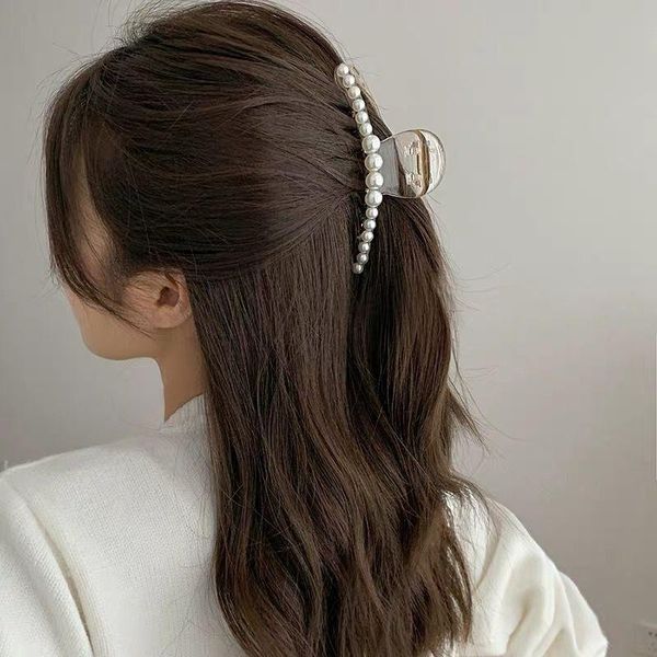 

hair accessories grace pearl claw barrettes for women jewelry geometric makeup hairpin lady back brain spoon big size grab clip acrylic