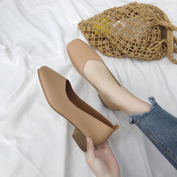 

sandals 2021 women's shoes fashion casual thick heel single personality mid-heel square toe shallow mouth all-match retro, Black